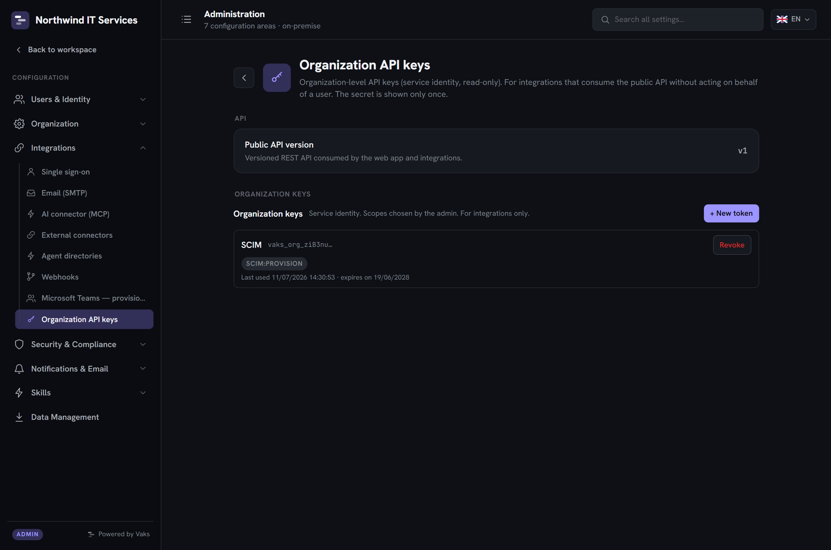 Admin: organization API keys