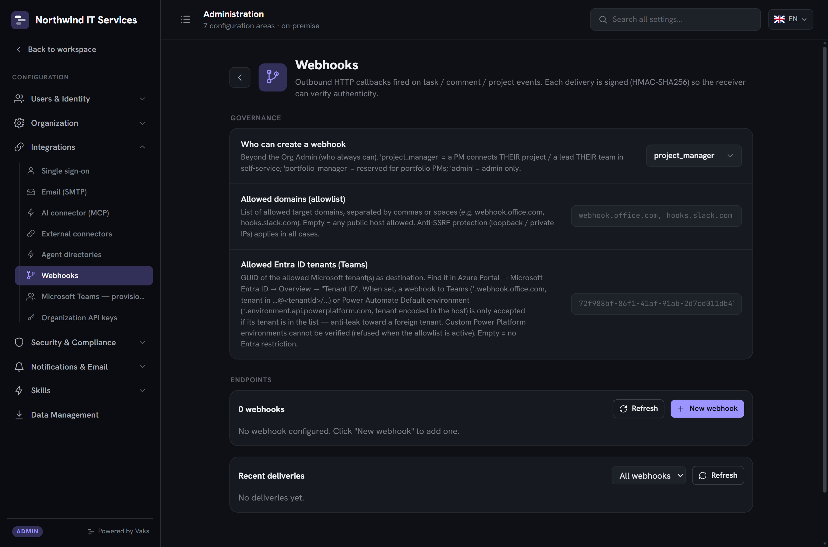Admin: webhook management