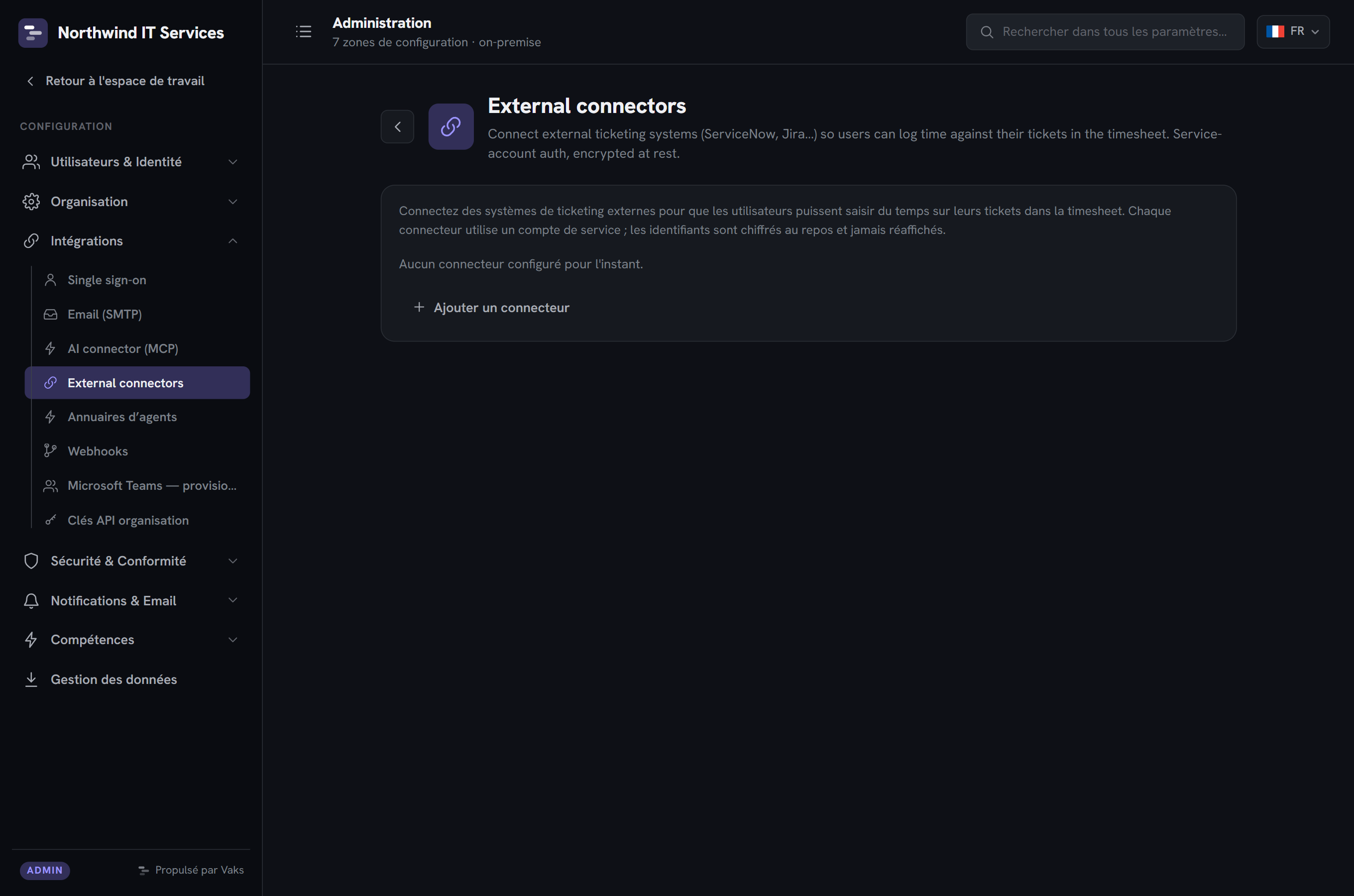 Admin : connecteurs externes de ticketing