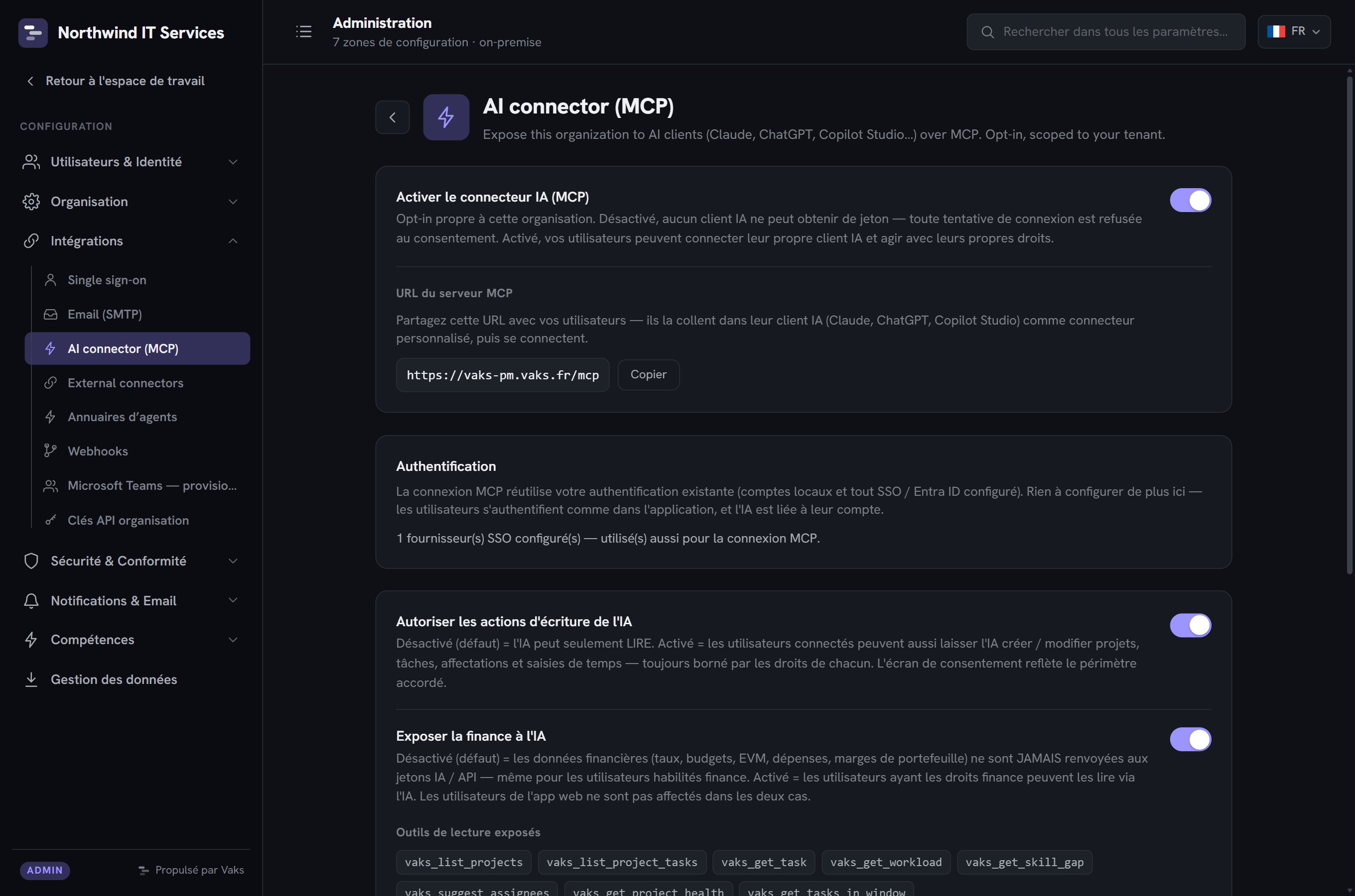 Admin : configuration du connecteur IA (MCP)